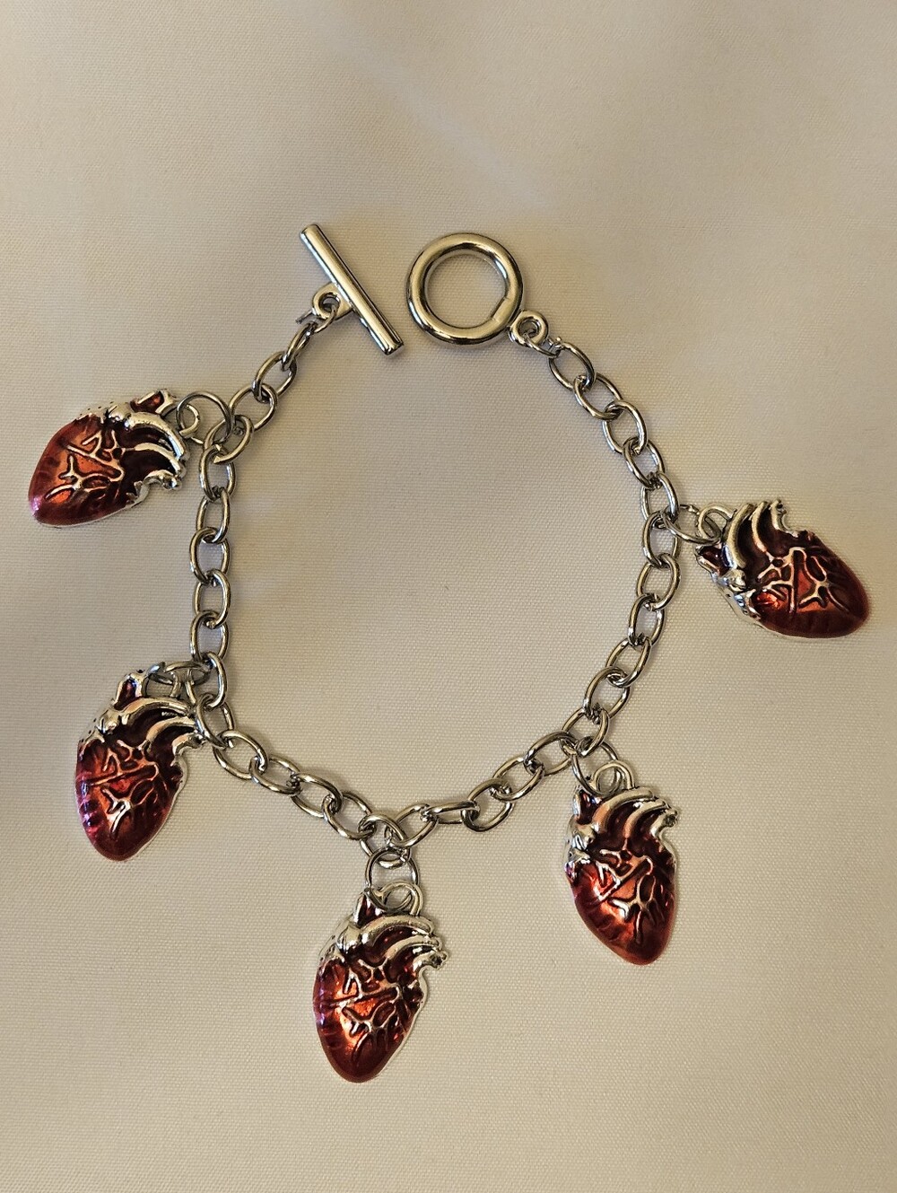 Handmade Red Anatomical Heart Charm Bracelet | Gothic Alternative Jewelry